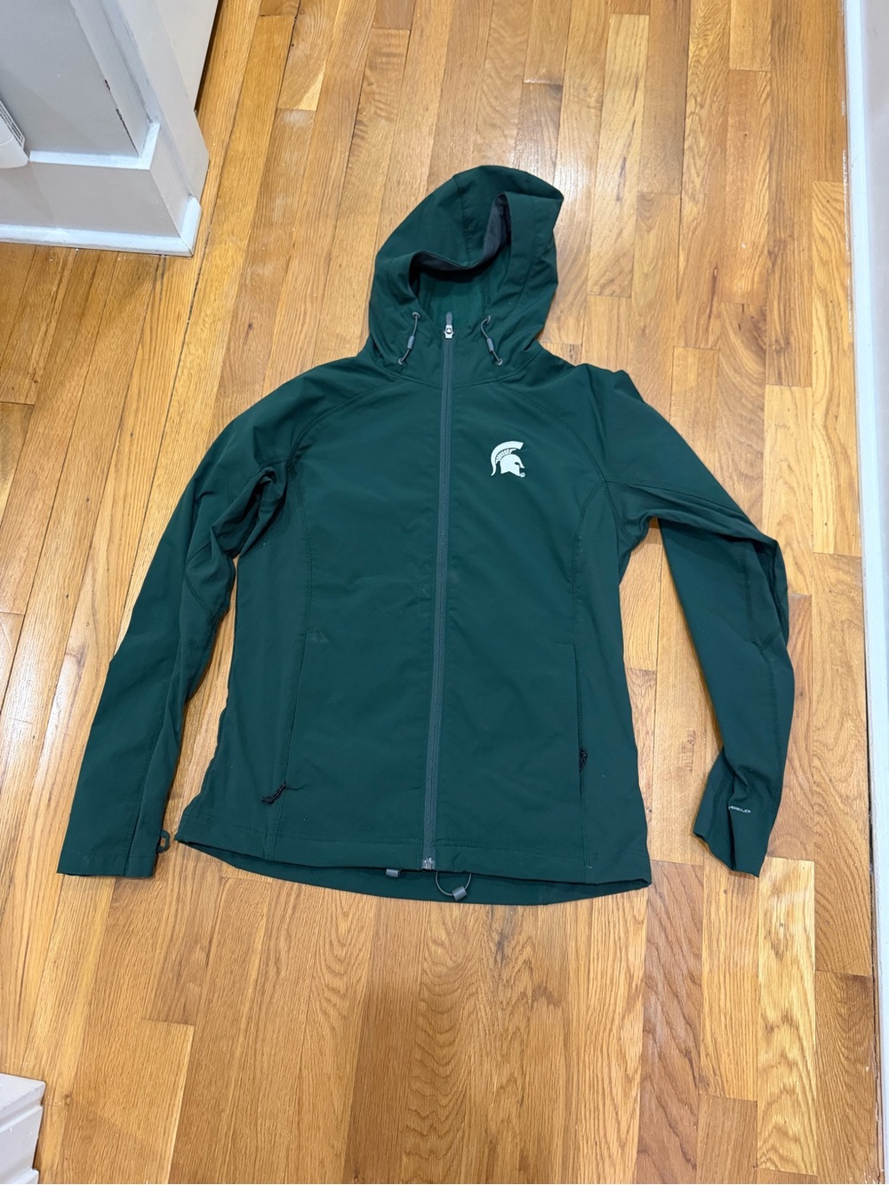 Women’s Green Hooded Softshell Jacket with Spartan Logo